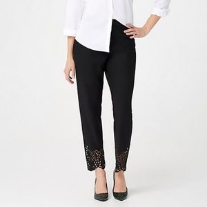 Dennis Basso pants with lasarscut out detail